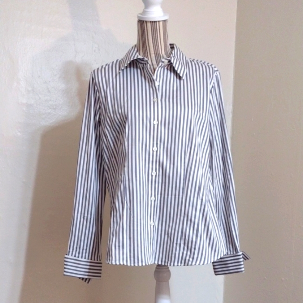 Van Heusen Gray & White Stretch Extensible Striped Button-Up Shirt Size L NWT